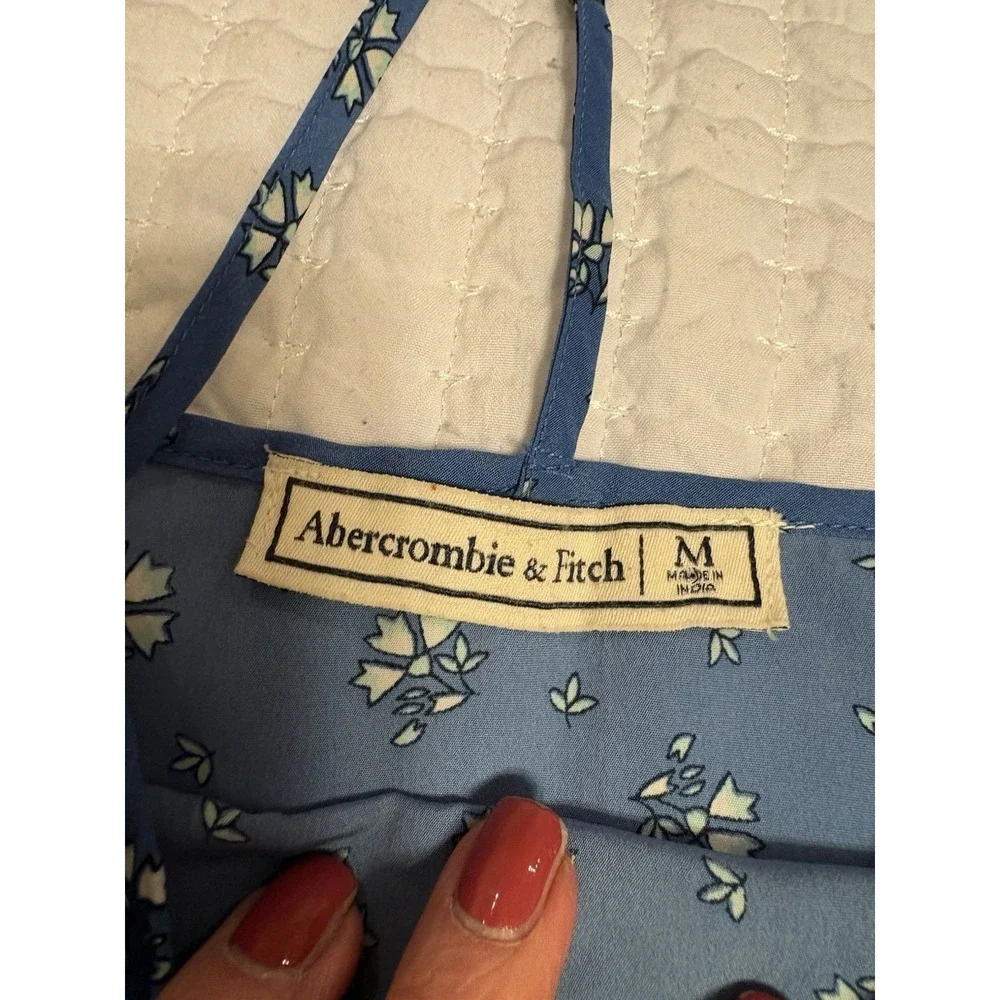 Abercrombie And Fitch Women's Strappy Peplum Top, M, Blue And White Floral - Picture 2 of 8